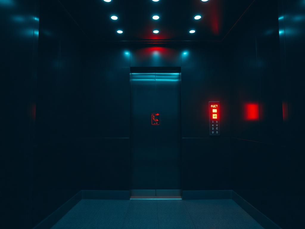 Lift lobby at night with illuminated emergency call panel