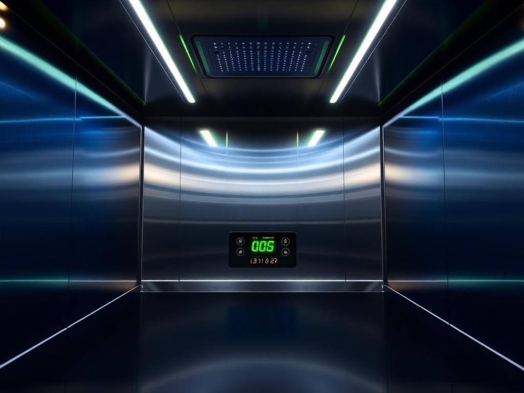 Modernised lift car with LED lighting and digital indicator