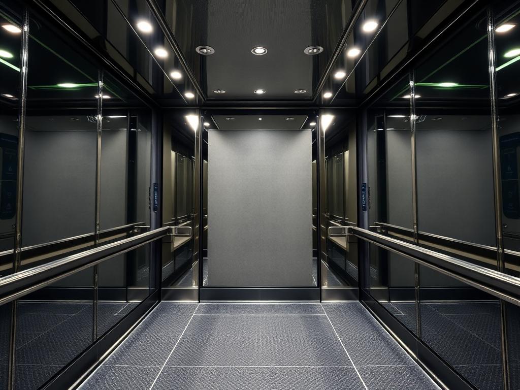 Refurbished lift car interior with mirrored panels